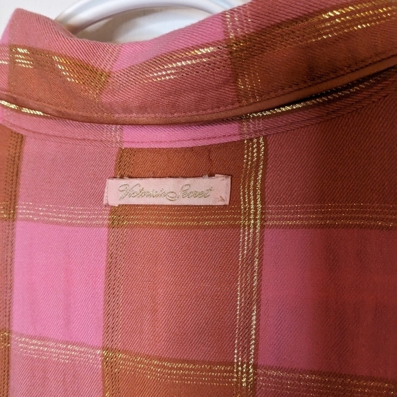 Victoria's secret pink plaid flannel cotton blend pajama top shirt size large @k - Picture 4 of 10